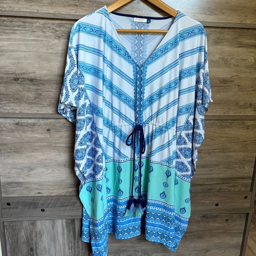 Cabana Life L Blue White Geometric Swimsuit Coverup Dress Boardwalk Preppy Beach